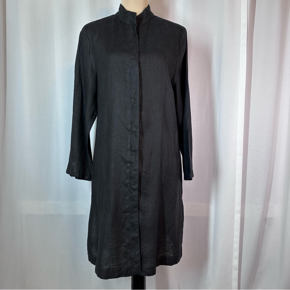 Vtg Harve Benard Linen Dress Hidden Button Front Long Sleeve Midi Dress Size 14
